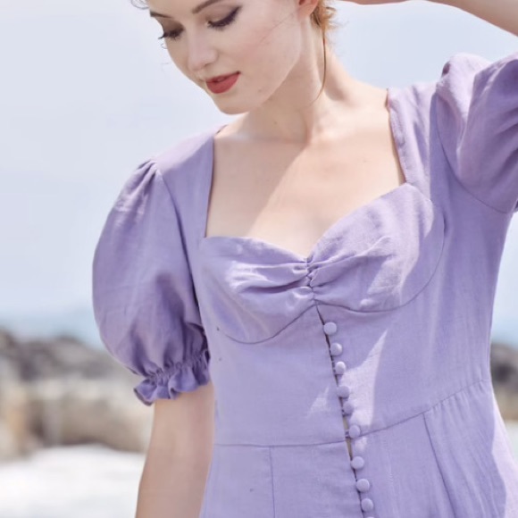 SOLD Handmade Linen Milkmaid Dress - Picture 4 of 5